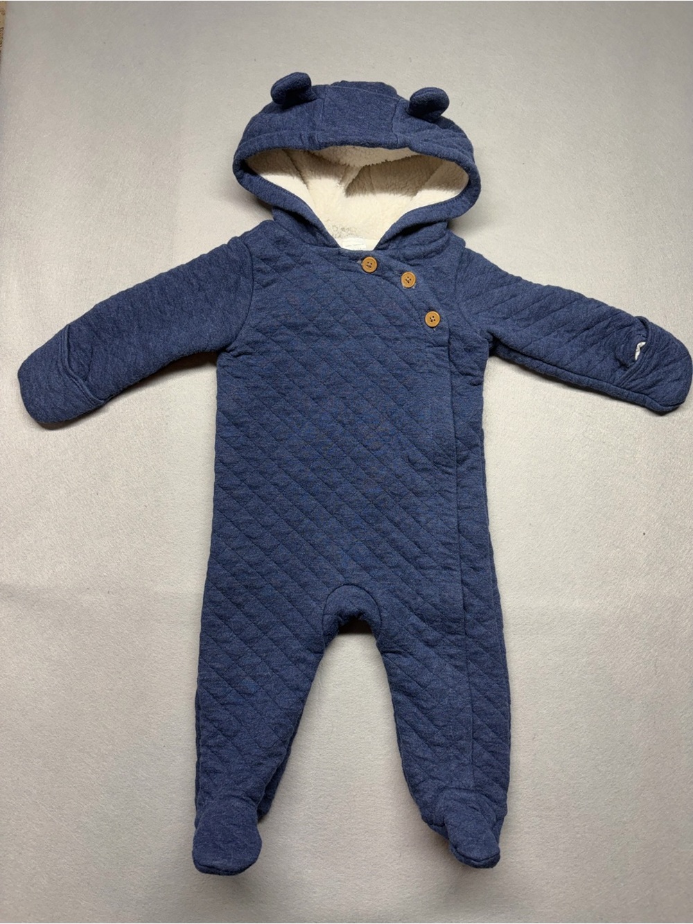 Carter’s 6M Blue Quilted Baby One-Piece Hooded Snowsuit